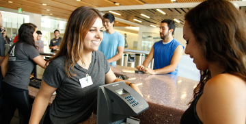 User at a biometrics station